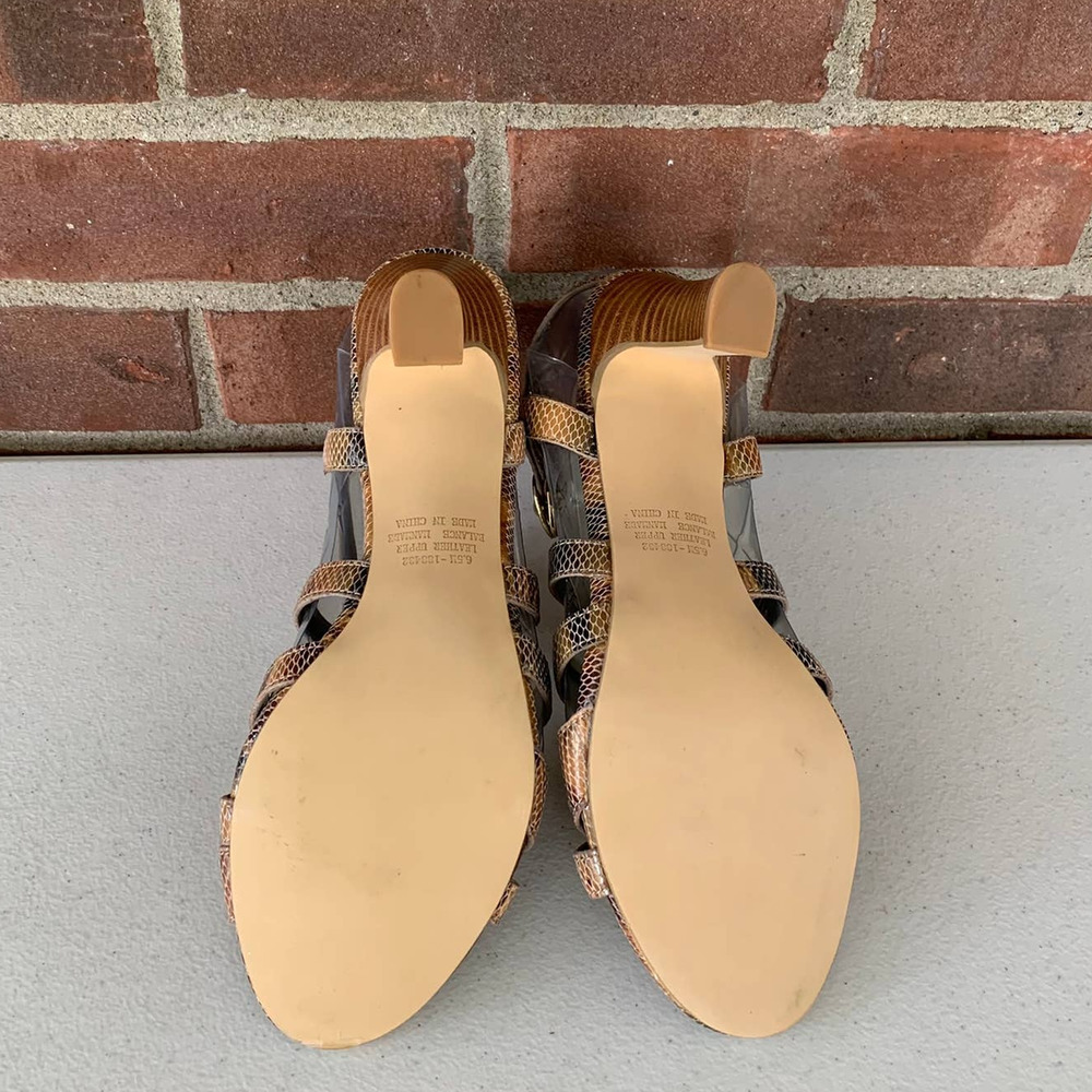 Array Brown Snake Leather Open Toe X-Strap Heeled… - image 6